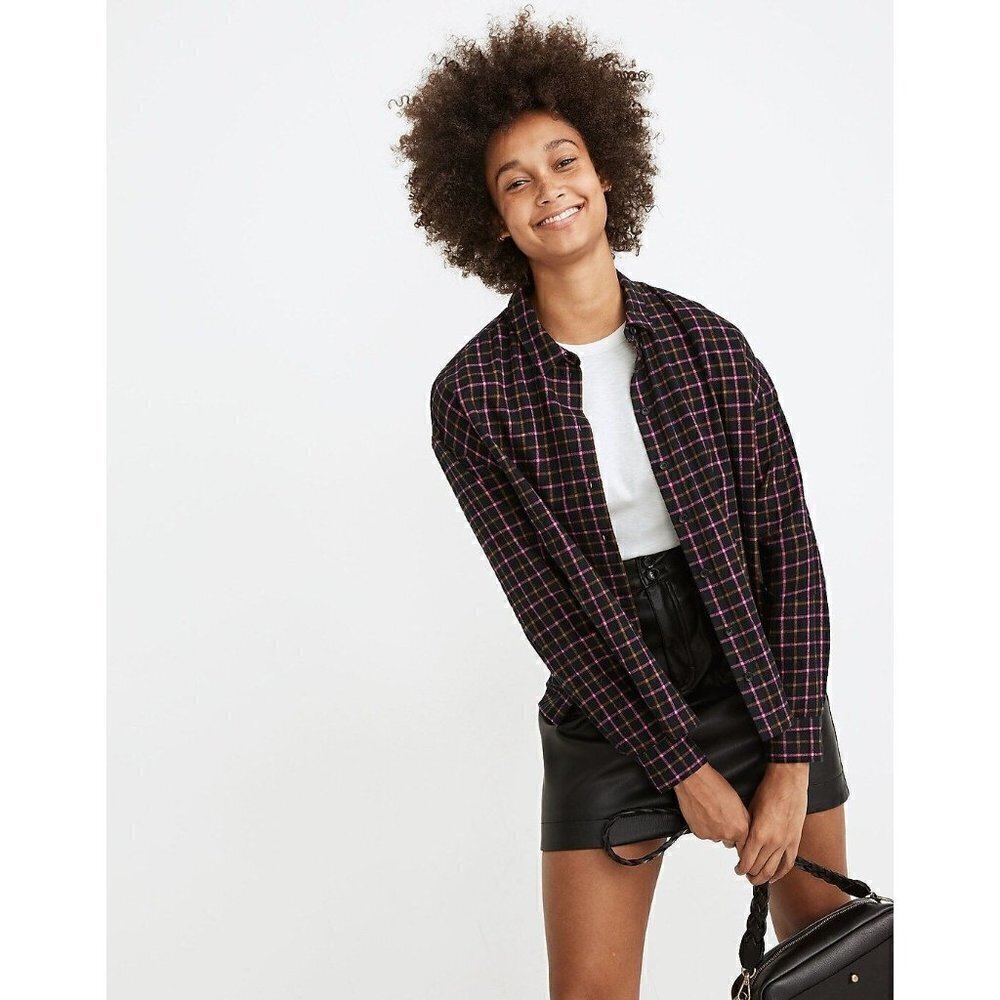 Madewell Westlake Flannel Stoppard Black & Pink Plaid Long Sleeve Button Down S